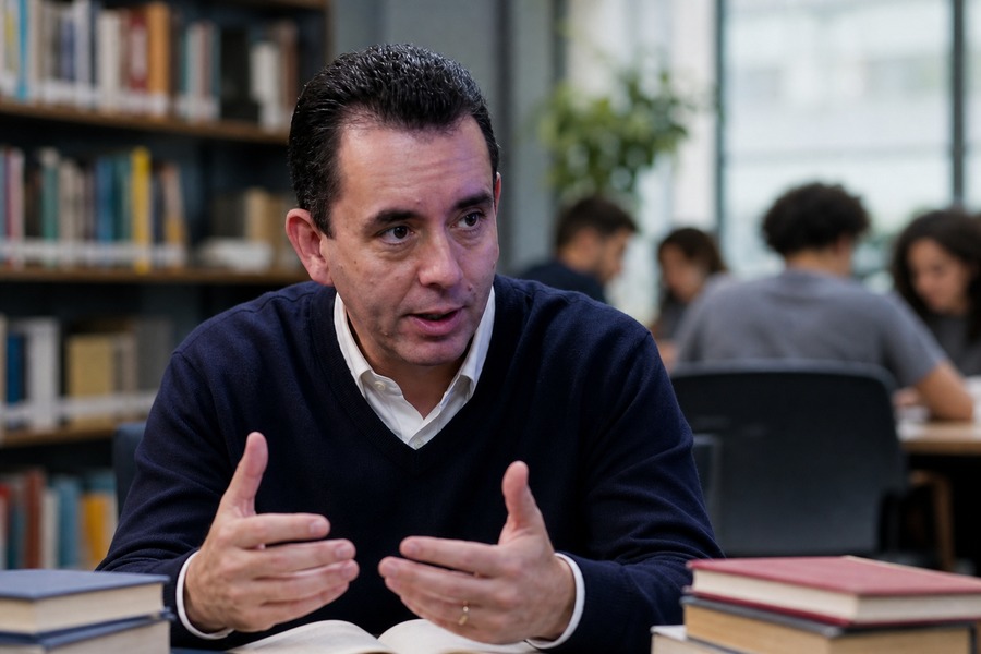 Paulo Serra em ambiente educacional ao falar sobre educação de base e consumo de informação