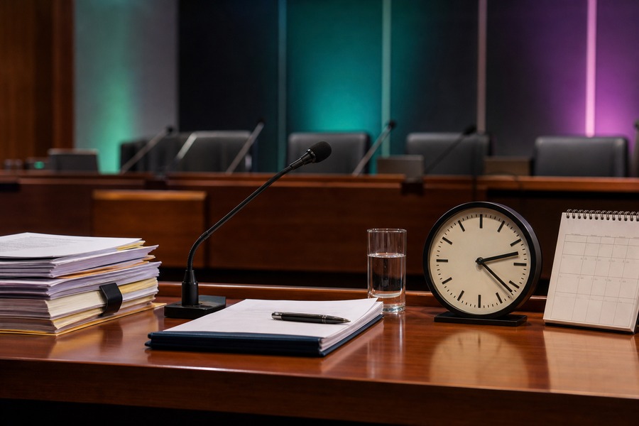 Sala de gestão pública com painéis abstratos, usada como capa sobre missão de cidades inteligentes