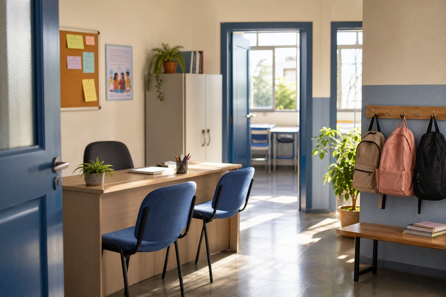 Sala de orientação escolar vazia, usada como capa da matéria sobre o programa Não se Cale nas escolas