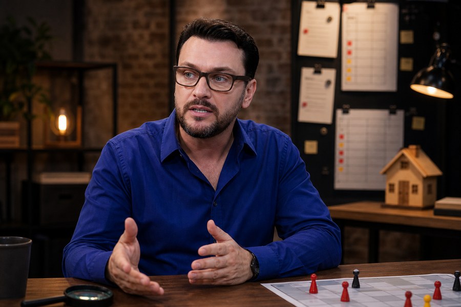 Albert Bressan de óculos em cenário de análise de reality, capa da matéria sobre sabotagens e Tá na Reta